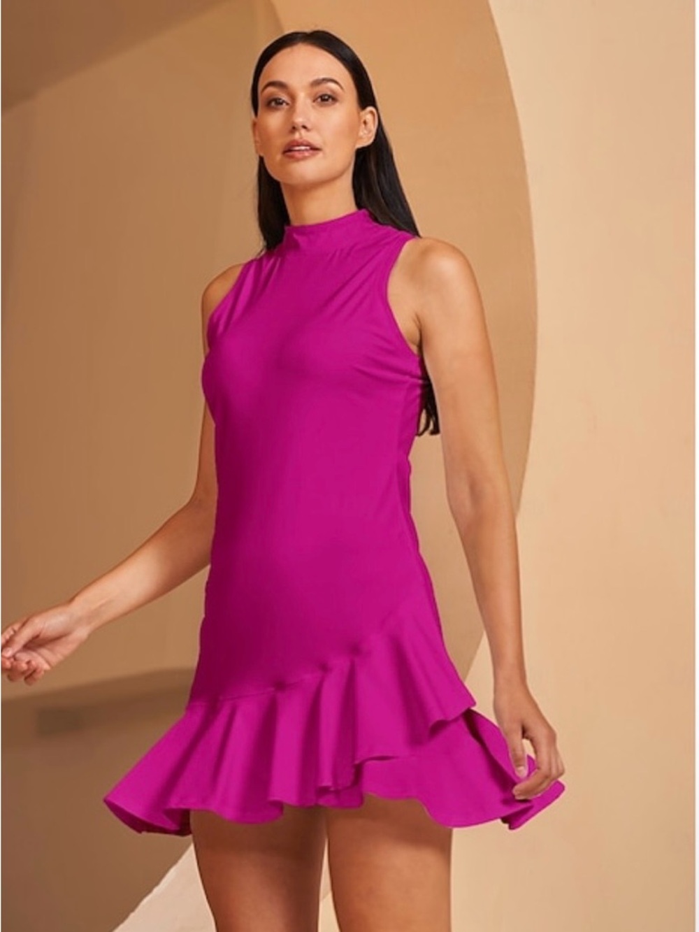 Pink Golf Dress Sleeveless Mock Neck Ruffle Hem Activewear Size M NWT